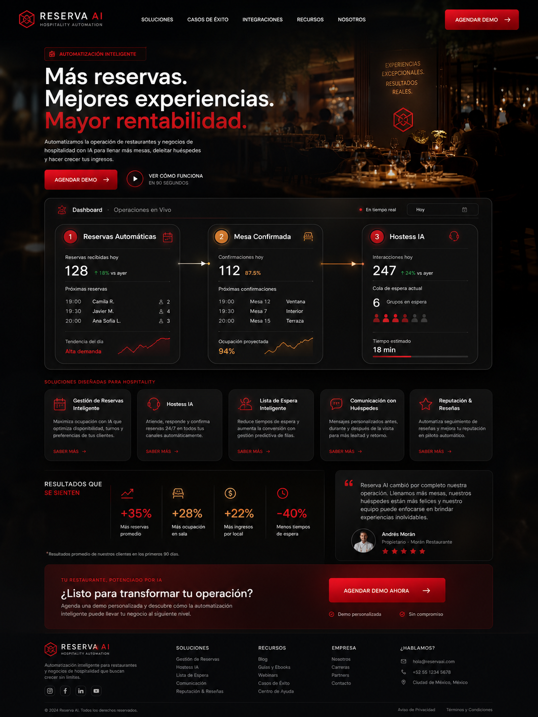 Mockup de reservas automatizadas para restaurantes premium